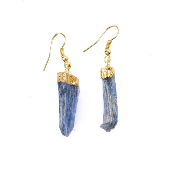 Blue Kyanite Rough Crystal  Earrings - Picture 4 of 9